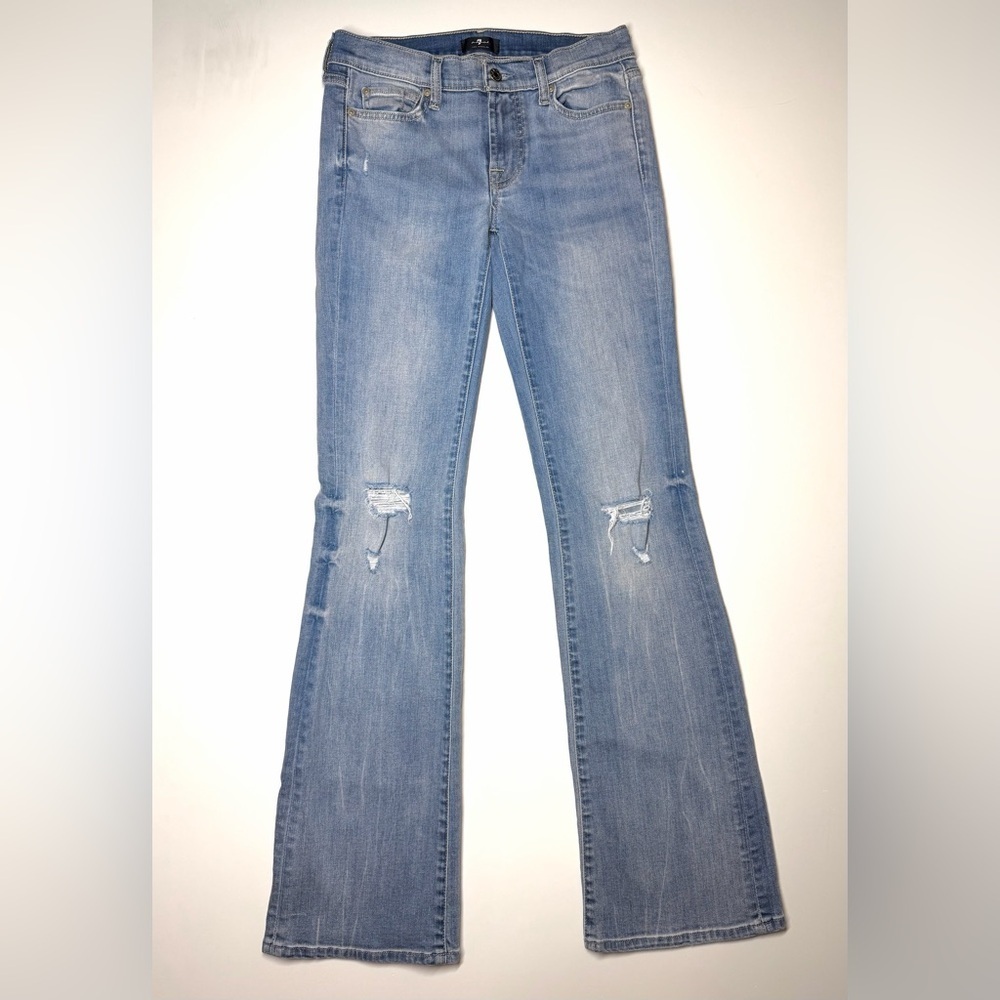 7 For All Mankind Women’s Light Blue Distressed Bootcut Jeans Size- 27